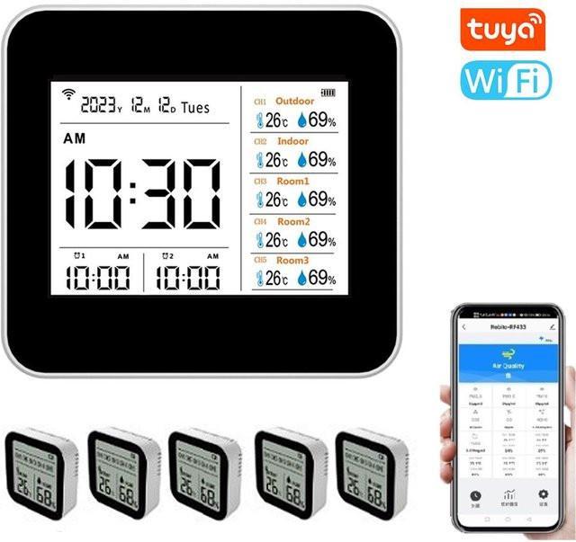 TOMTOP JMS 13 in 1 Tuya WIFI Intelligentes Thermometer Hygrometer Set mit 5 Untereinheiten, Schwarz - Bild 1