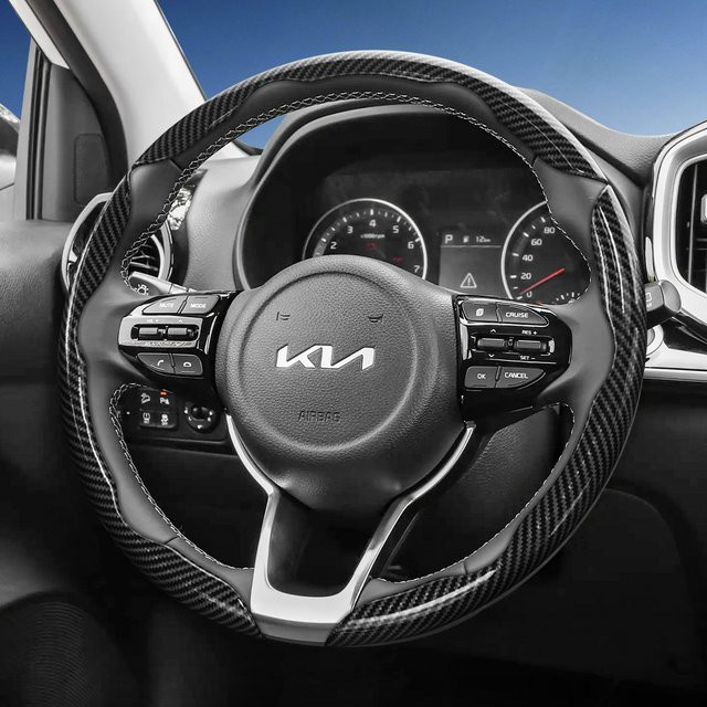 Hocasen Lenkradbezug in Carbonfaser-Textur mit segmentiertem Schnellverschluss-Design in Schwarz für Kia Sportage Seltos Sorento Niro Sonet Picanto Morning K3 Forte Cerato Carnival Telluride Carens - Bild 1