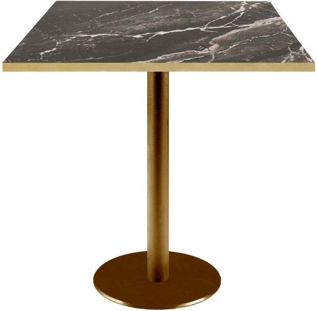 RestooTab Tisch Rome quadratisch mit Gestell in Goldmetallic und Platte in Schwarz, Braun und Messing, B/T/H: 70 x 70 x 75 cm - Bild 1