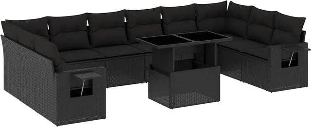 vidaXL 11-teilige Garten-Sofagarnitur aus Poly-Rattan mit Kissen in Schwarz - Bild 1