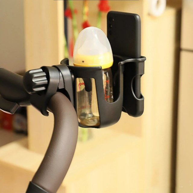 Multifunktionaler Halter für Kinderwagen und Fahrrad zur Befestigung von Flaschen, Handy und Wasserbechern in Schwarz - Bild 1