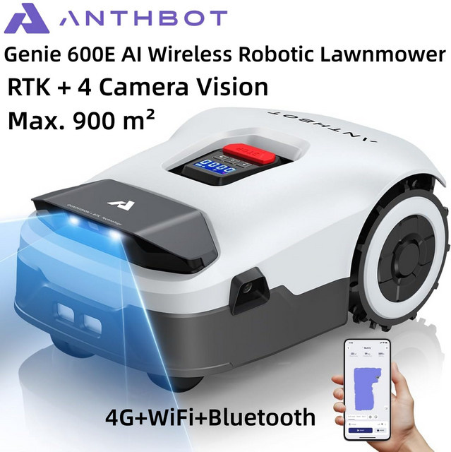 ANTHBOT Genie 600E KI-gesteuerter kabelloser Roboter-Rasenmäher mit RTK, 4-Kamera-Vision und 900 m² Kapazität via 4G, WLAN und Bluetooth - Bild 1