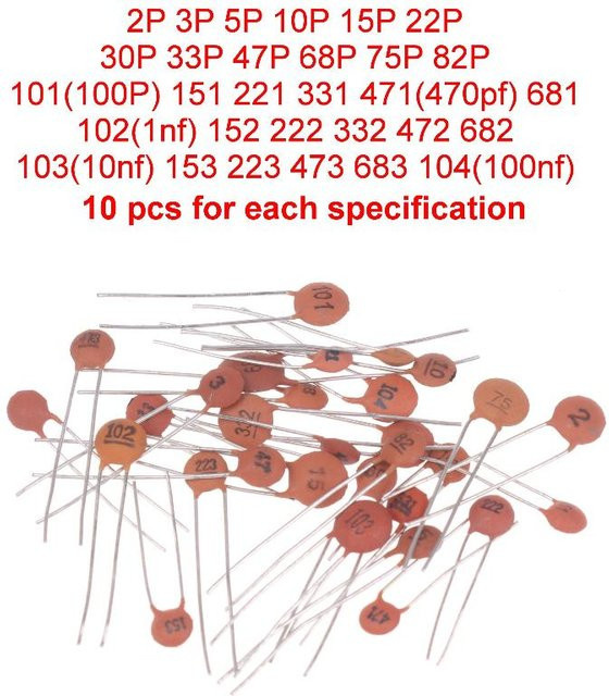 JETTING Keramik-Kondensator-Set in Orange, 30 Typen mit je 10 Stück, 2pF-0,1uF für DIY-Elektronik-Komponenten - Bild 1