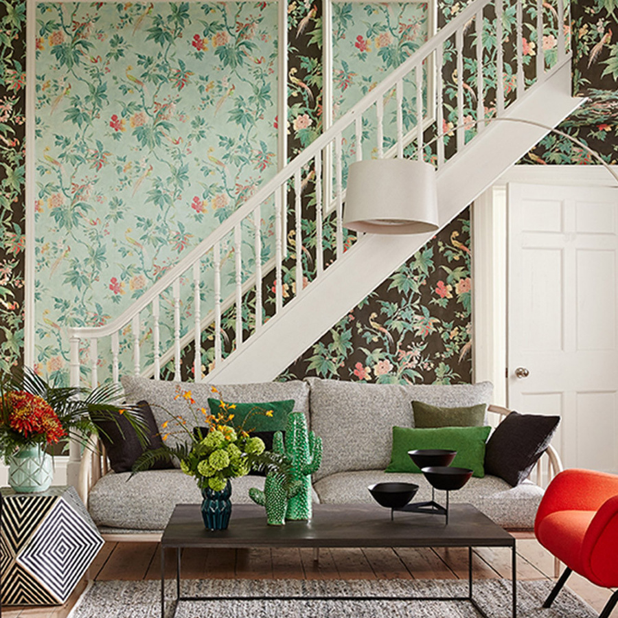 Little Greene Tapete Paradise Feather in Pink, Green und Multicolour mit floralem und botanischem Muster - Bild 1