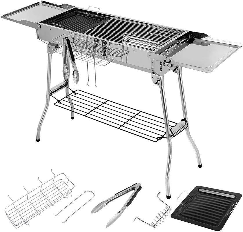 Tragbarer Holzkohlegrill aus Edelstahl in Silber mit antihaftbeschichteter Pfanne und verstellbarer Belüftung, B/T/H: 30,0 x 75,0 x 122,0 cm - Bild 2