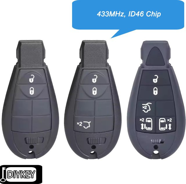 DIYKEY Smart Remote Fobik Auto Schlüsselanhänger mit 433 MHz und ID46 Chip für Chrysler Grand Voyager und 300C, Schwarz - Bild 1
