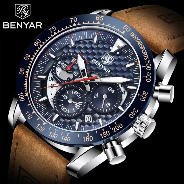 Benyar Chronograph, Quarz, Leder, Herren - Bild 1