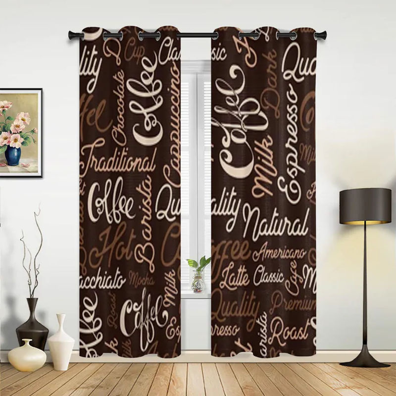 Super Six Stoffvorhang mit Kaffeemuster für Wohnzimmer und Küche, semi-transparent, B: 135 cm, H: 60 cm - Bild 2