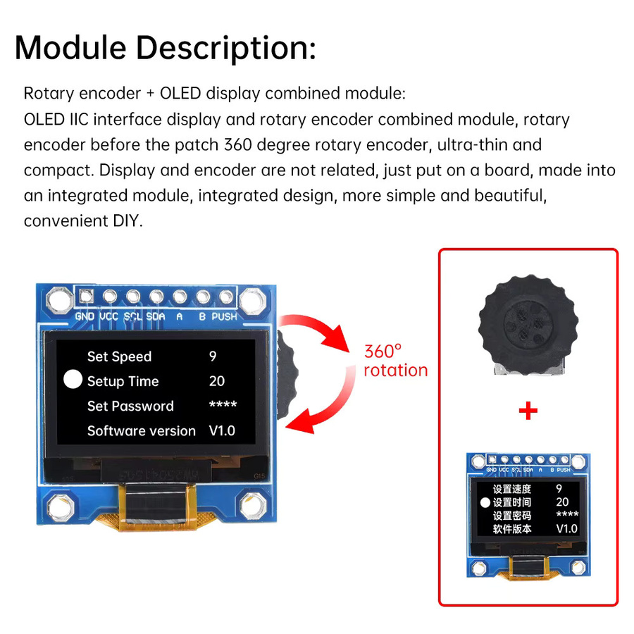 diymore OLED-Display SSD1315 Combo-Modul mit Drehgeber und dreistelligem Kippschalter in Blau, 0,96 Zoll - Bild 2