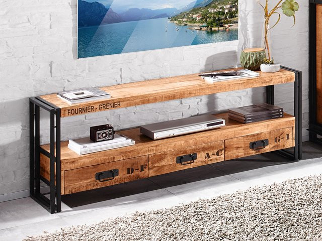 Lowboard Xamira WOLFMÖBEL im Industrial Design aus Mango-Holz und Metall, Braun/Mehrfarbig, B/T/H: 150 x 45 x 60 cm - Bild 1
