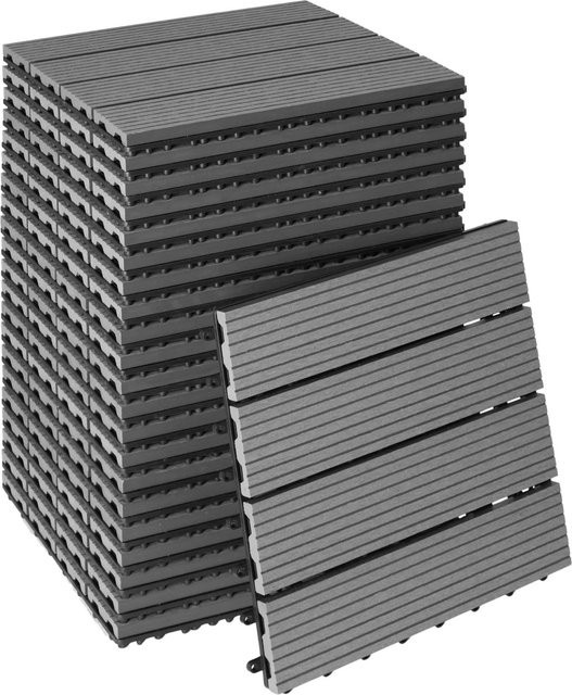 Tectake Terrassenfliesen Tegulas WPC im Klicksystem in Holzoptik, Grau, 22er Set, B/T/H: 31 x 31 x 2,20 cm - Bild 1