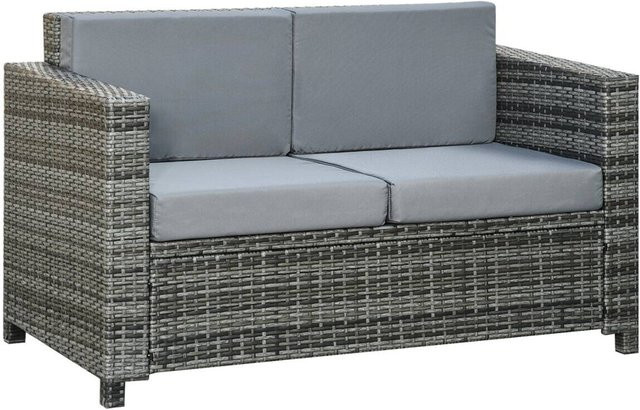 Outsunny Gartensofa aus Polyrattan mit Polsterung und Kissen in Grau, B/H/L: 70 x 130 x 80 cm - Bild 1