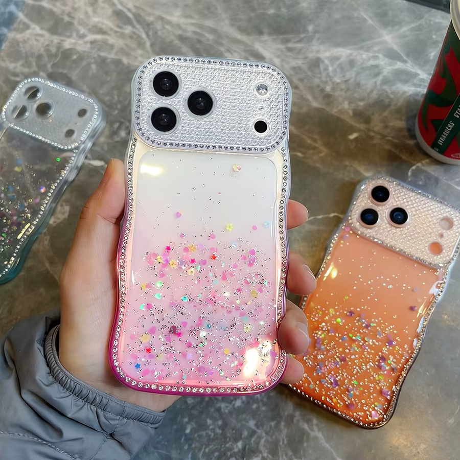AKABEILA Glitzer Handyhülle mit Pailletten und Strass für iPhone 17 Pro Max 16 15 14 13 Pro Max Air inklusive Linsenschutzfolie in Transparent und Schwarz - Bild 1