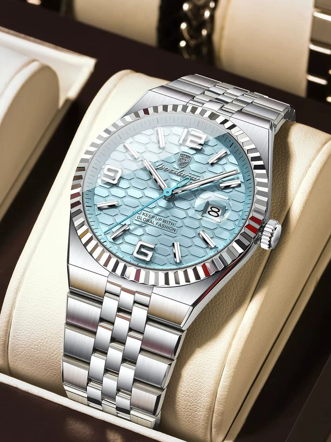 POEDAGAR Armbanduhr Edelstahl, Quarz, Silber, Herren, Datum - Bild 7