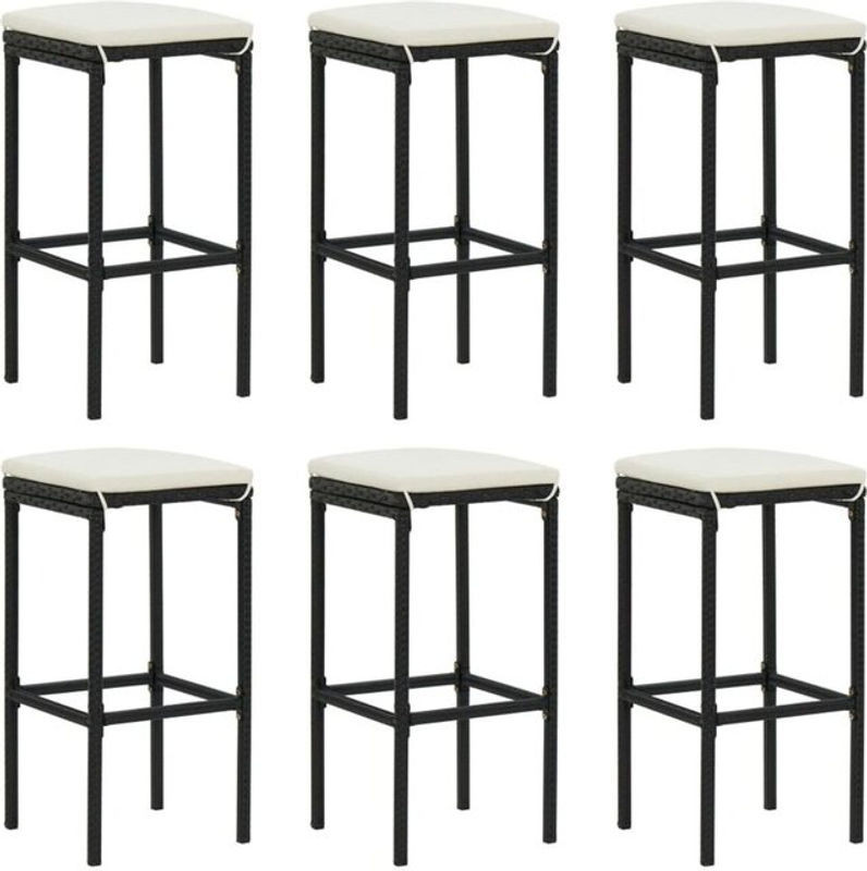 6er Set Barhocker mit Kissen aus Polyrattan und Stahl in Schwarz von vidaxl - Bild 1