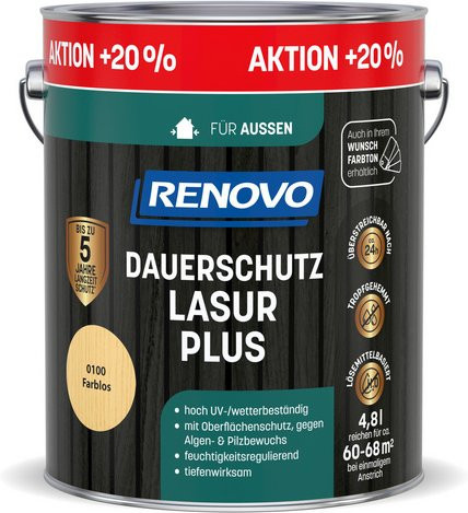 RENOVO Dauerschutzlasur 0100 farblos transparent 4,8 l - Bild 1