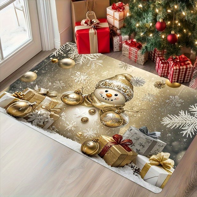 VIKAMA Weihnachtliche Fußmatte mit Schneemann-Muster in Weiß, rutschfest und schmutzabweisend, B/T: 60 x 40 cm - Bild 1