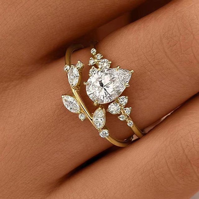 Huitan Trendy Schmuck-Set, Ringe, Zirkonia, Gold, Damen - Bild 1