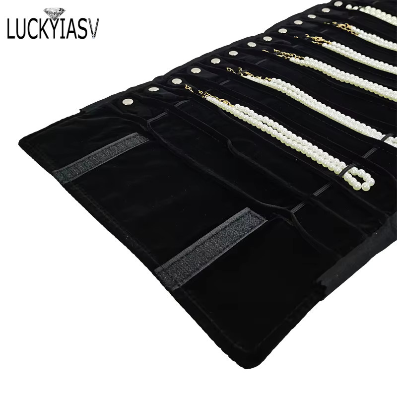 luckyiasv Schmuck Roll Bag Organizer für Halsketten und Armbänder, schwarz, Unisex - Bild 1