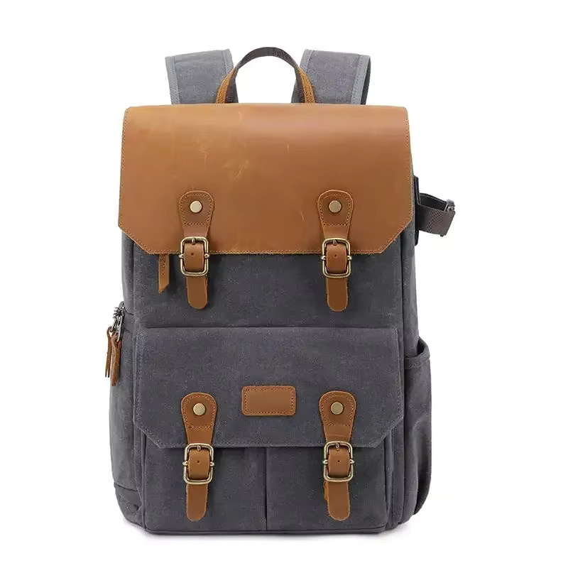 CAREELL DSLR-Kamerarucksack aus gewachstem Segeltuch mit USB-C-Anschluss, wasserdichter SLR- und Drohnenrucksack in Grün oder Grau - Bild 2
