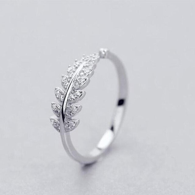 Ring 925 Sterling Silber, Blätter Zweig, Zirkon, grau, Unisex - Bild 1