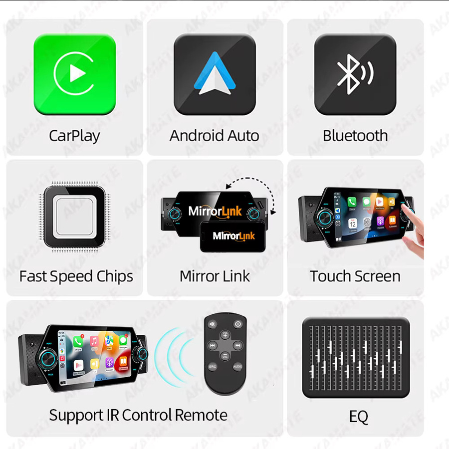 AKAMATE Autoradio mit 5 Zoll IPS Touchscreen, CarPlay, Android Auto, MP5 Multimedia Player, Bluetooth und Mirrorlink, Schwarz, 2DIN Universal - Bild 4