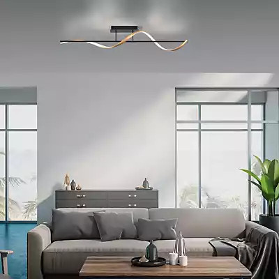 Paul Neuhaus Q-Swing LED-Deckenleuchte in Anthrazit und Gold/Messing, dimmbar mit Fernbedienung, B/T/H: 121 x 24 x 18 cm - Bild 2
