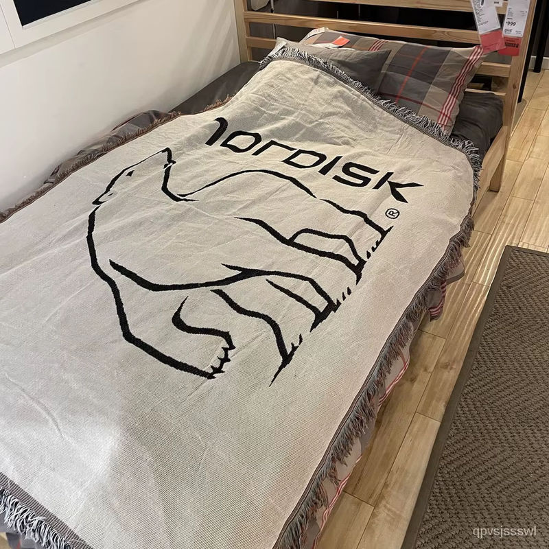Nordisk Textildecke mit Weißem Bär und Quaste für Camping, Picknick oder als Home Dekoration, Farbe: Weiß, B/B/H: 160 x 130 x 1 cm - Bild 6