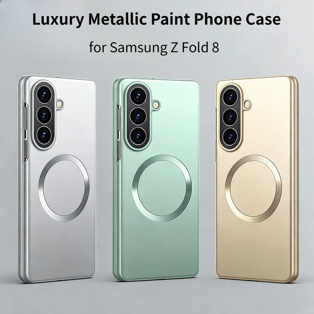 Ultradünne MagSafe-kompatible Magnetring-Handyhülle für Samsung Galaxy Z Fold (Modelle 4, 5, 6, 7, 8) mit luxuriöser Metallic-Lackierung in Schwarz und Silber - Bild 1