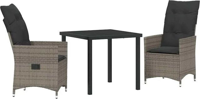 vidaXL Garten Essgruppe 3-teilig aus Poly-Rattan in Grau mit Kissen und Sicherheitsglas - Bild 1