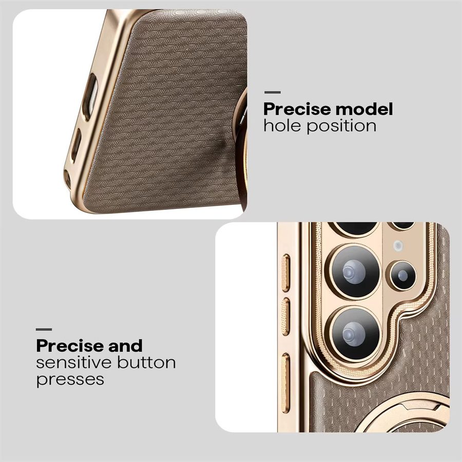 Samsung Schutzhülle aus Leder mit Diamant-Textur und Magnetverschluss für MagSafe, inklusive drehbarer Halterung, Stoßfest, Farbe: Braun, passend für Galaxy S23 S24 S25 S26 Ultra und Plus - Bild 2