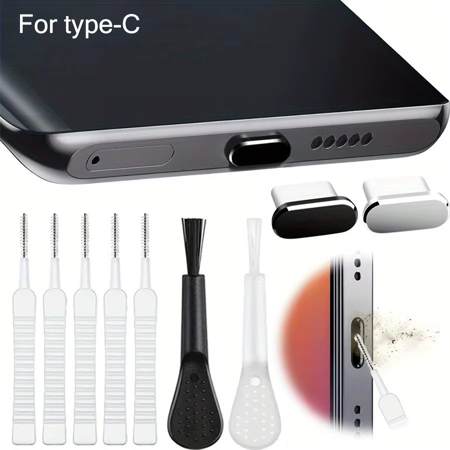 Abay 14-teiliges USB-C Reinigungsset für Handy-Ladeanschlüsse in Weiß - Bild 1