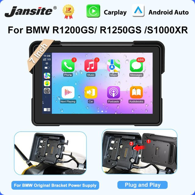 Jansite 7 Zoll Motorrad CarPlay und Android Auto Display mit GPS-Navigation und Bluetooth in Schwarz für BMW R1200GS ADV, R1250GS ADV und S1000XR - Bild 1