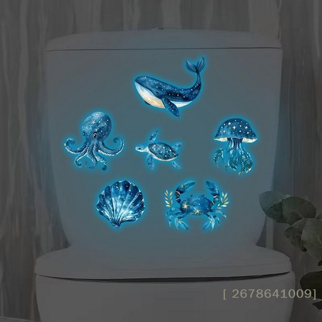 KuZHEN Leuchtende Ozean-Tier Toilettenaufkleber in Blau für das Badezimmer - Bild 1