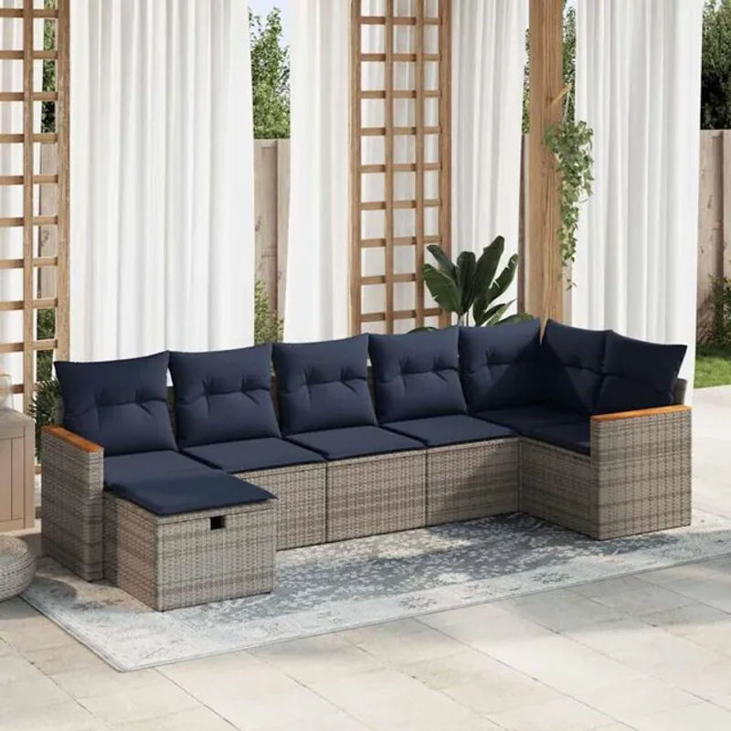 7-teilige moderne Garten-Sofagarnitur aus Poly-Rattan mit Kissen in Grau von vidaxl - Bild 1