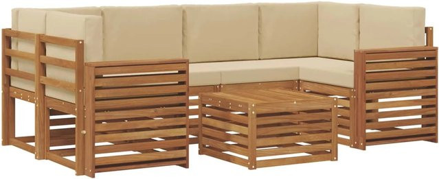 vidaXL Sofagarnitur 7-teilig aus Massivholz Akazie in Natur und Beige mit Polsterung und L-Form - Bild 1