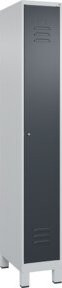 C+P Spind Classic PLUS Garderobenschrank mit 1 Abteil, Füße, Zylinderschloss, 4 Garderobenhaken und mittiger Trennwand, Farbe: Anthrazit/Grau, H x B x T: 195 x 30 x 50 cm - Bild 1