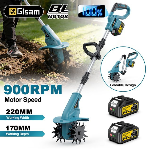Gisam Bürstenloser Elektro-Gartenfräser Bodenfräse für Makita 18V Akku in Blau - Bild 1
