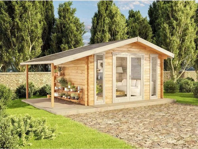 Alpholz Gartenhaus Mirko Modern D Satteldach in Braun mit Fenster und Schloss, B: 520 cm, T: 350 cm - Bild 1