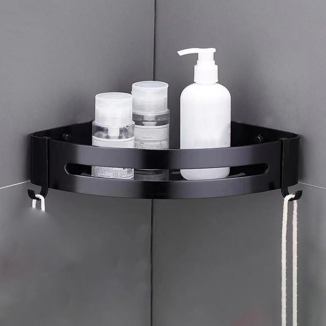 CosyHome Duschablagegestell aus Aluminiumlegierung in Schwarz, Dreieckige Eckablage für das Badezimmer, Wandmontage - Bild 1