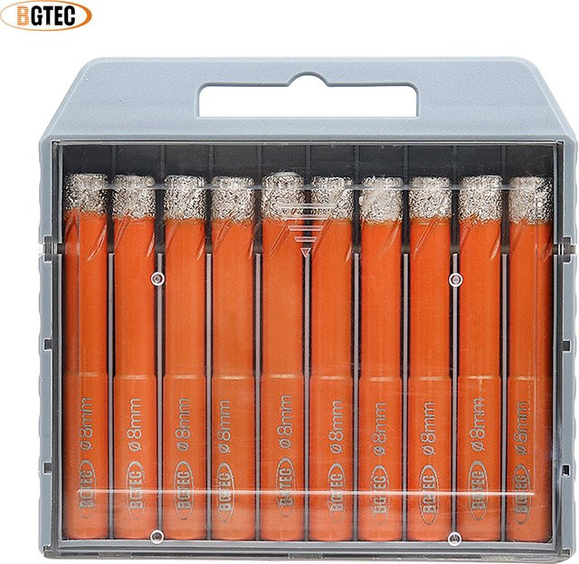BGTEC Diamantbohrer Set mit rundem Schaft, 10 Stück, 8 mm, für Keramikfliesen, Granit, Marmor und Mauerwerk, orange - Bild 1