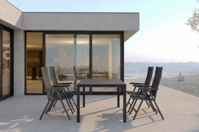 Kettler BasicPlus Garten-Essgruppe in Anthrazit mit Tisch und 4 Klappstühlen aus Aluminium, Spraystone und Textil, B: 200 cm, T: 95 cm, H: 74 cm - Bild 1