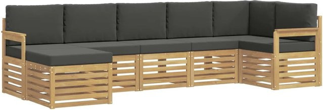 vidaXL Outdoor-Sofagarnitur 7-teilig aus Akazienholz in Anthrazit und Weiß mit L-Form und Polstern - Bild 1