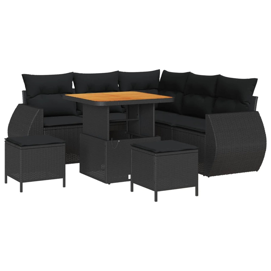 vidaXL Gartensofa-Set in L-Form mit 8 Kissen und Ottoman in Schwarz aus Poly-Rattan und Metall - Bild 2