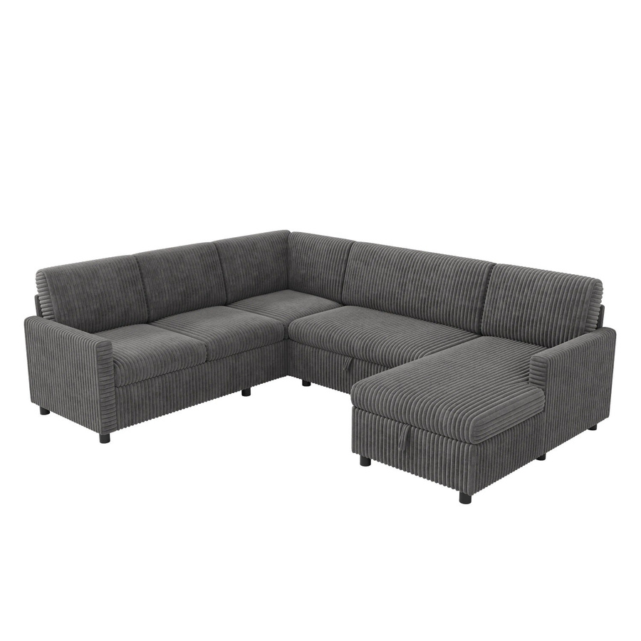 Merax U-Sofa Schlafsofa aus Cord in Grau mit Stauraum, B/T/H: 274 x 220 x 85 cm - Bild 2