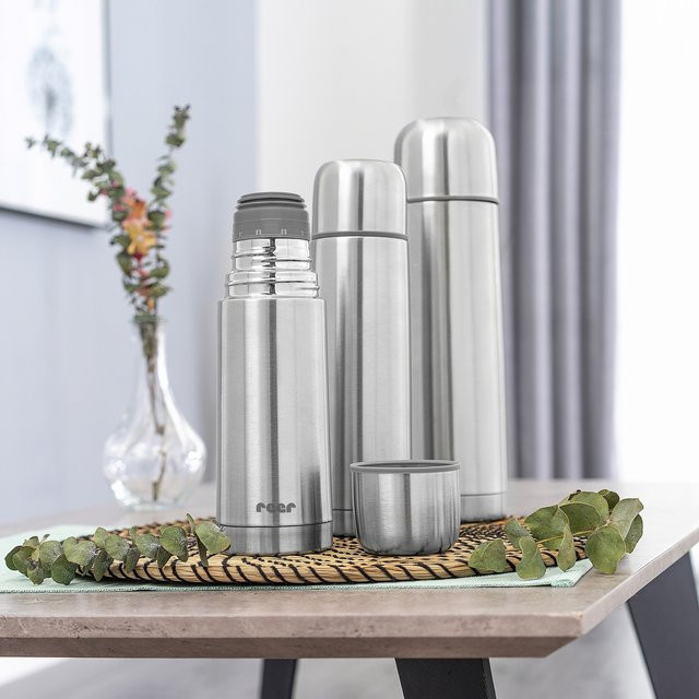 Reer Pure Edelstahl-Isolierflasche in Silber, 750 ml, auslaufsicher und warmhaltend - Bild 1