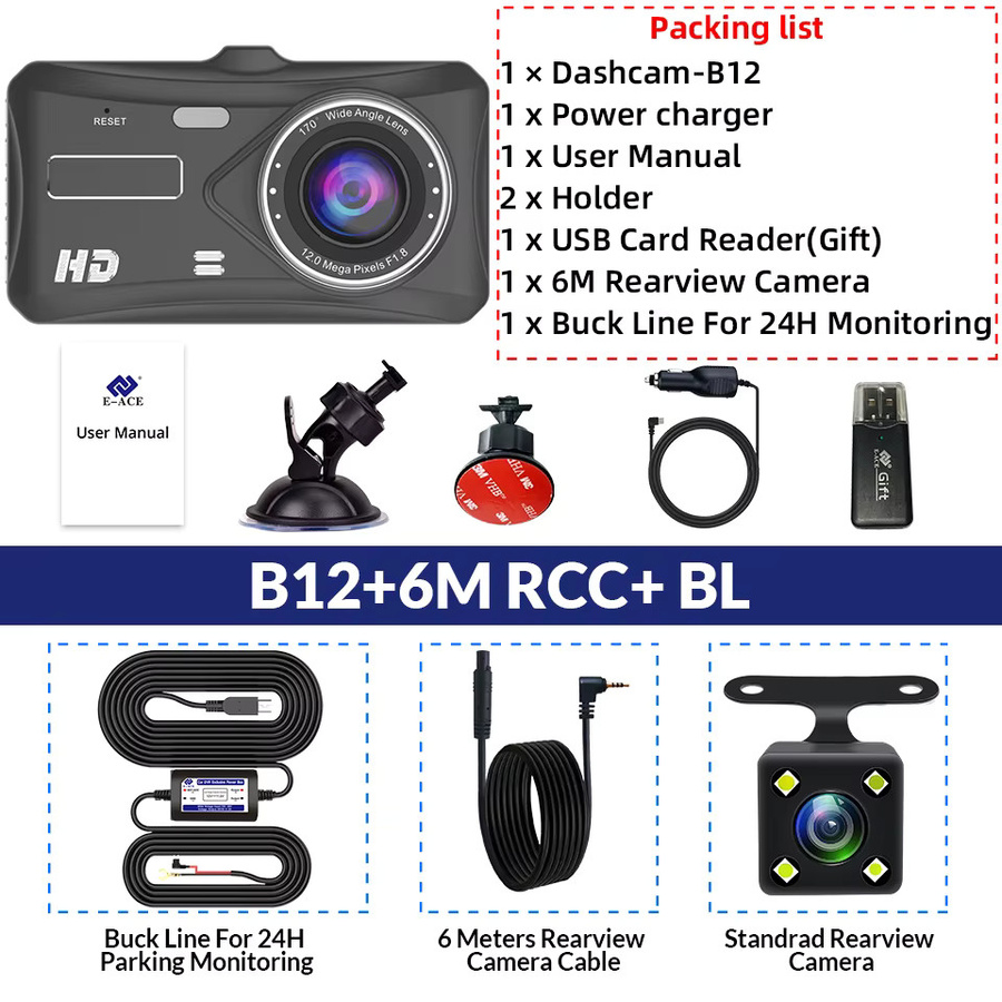 Acceo Dashcam mit 24H Touch Nachtsicht, Full HD 1080P Vorder- und Rückkamera, 4,0 Zoll Digitaler Videorecorder DVR Spiegel, Schwarz - Bild 7