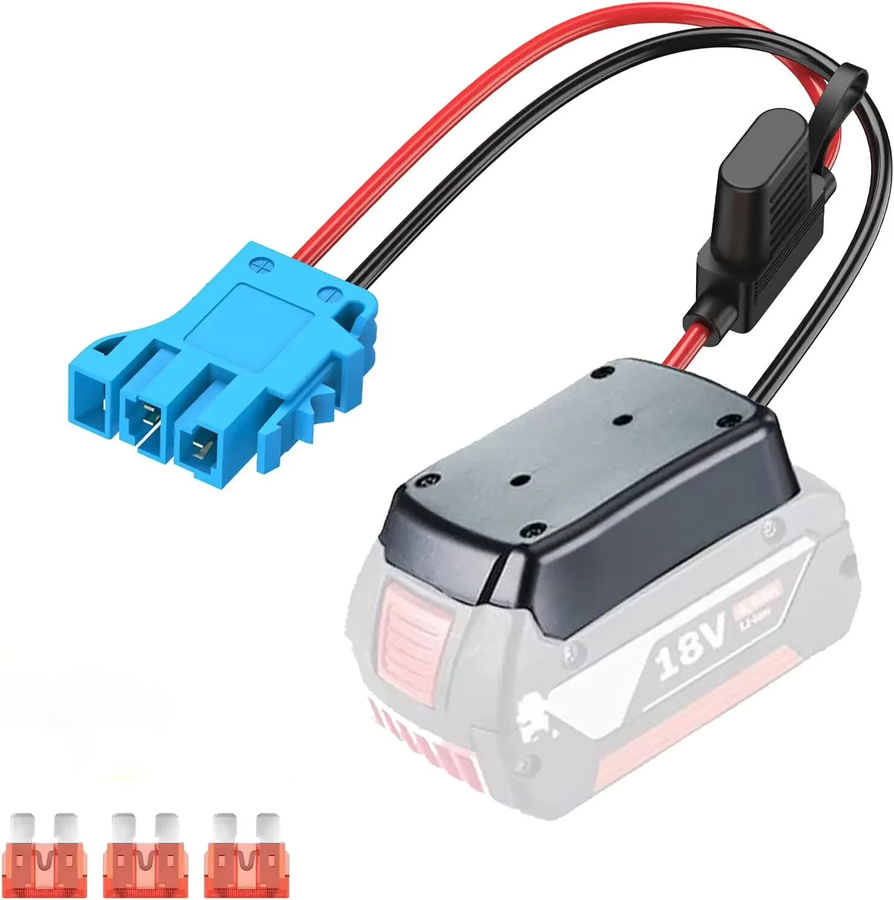 XMSJ Power Wheels Adapter für Bosch 18 V Li-Ionen-Akkus mit 12 AWG-Kabel und 40 A Sicherung in Blau, kompatibel mit Peg-Perego Kinderfahrzeugen - Bild 4