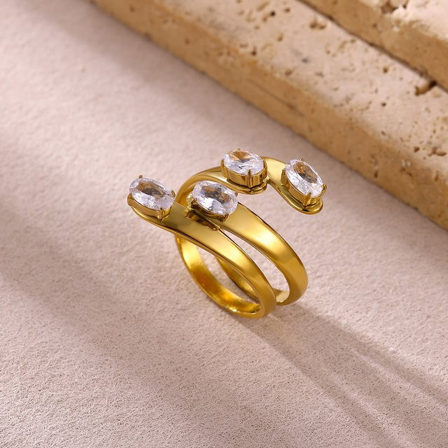 ETCAVCE Ring, Edelstahl, Gold, Zirkonia, Damen - Bild 1