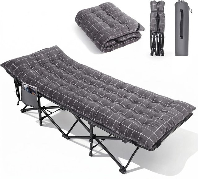 Sekey Campingbett klappbar mit Matratze Grau-Kariert, B/T/H: 190 x 71 x 35 cm - Bild 1